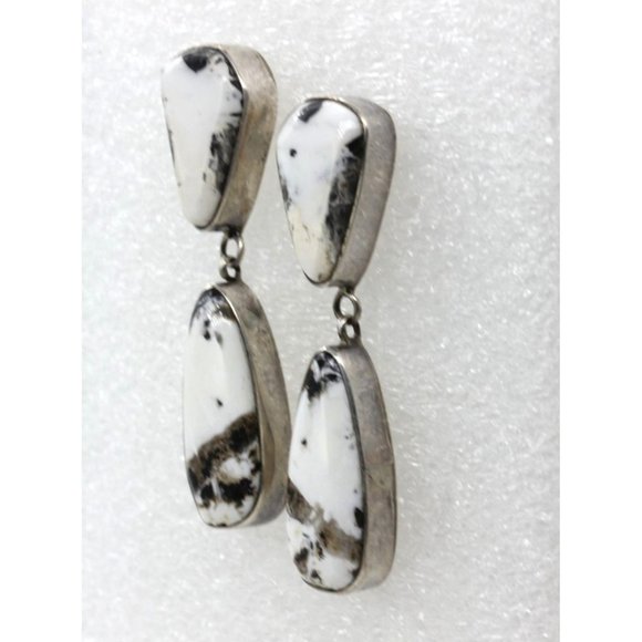 925 STERLING vintage John Begay JB Navajo WHITE BUFFALO earrings, 17.4 gr 2" - Picture 6 of 11